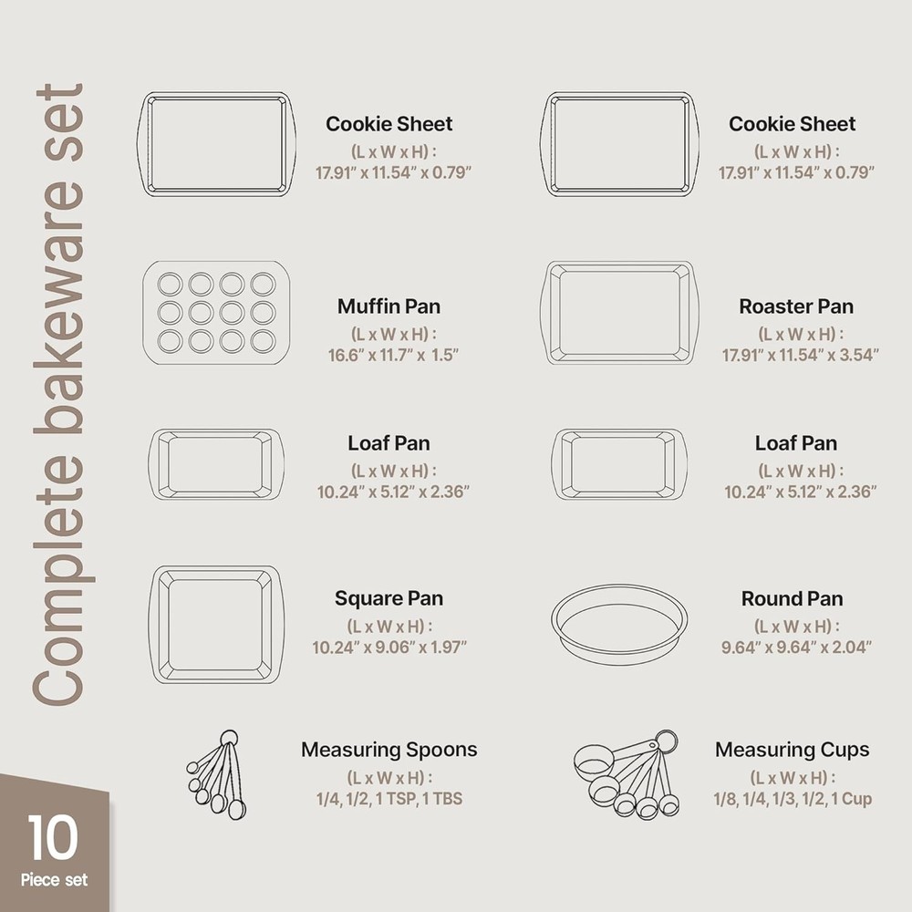 Gray Marble 10-Piece Bakeware Sets, Nonstick Carbon 10 Piece Set,