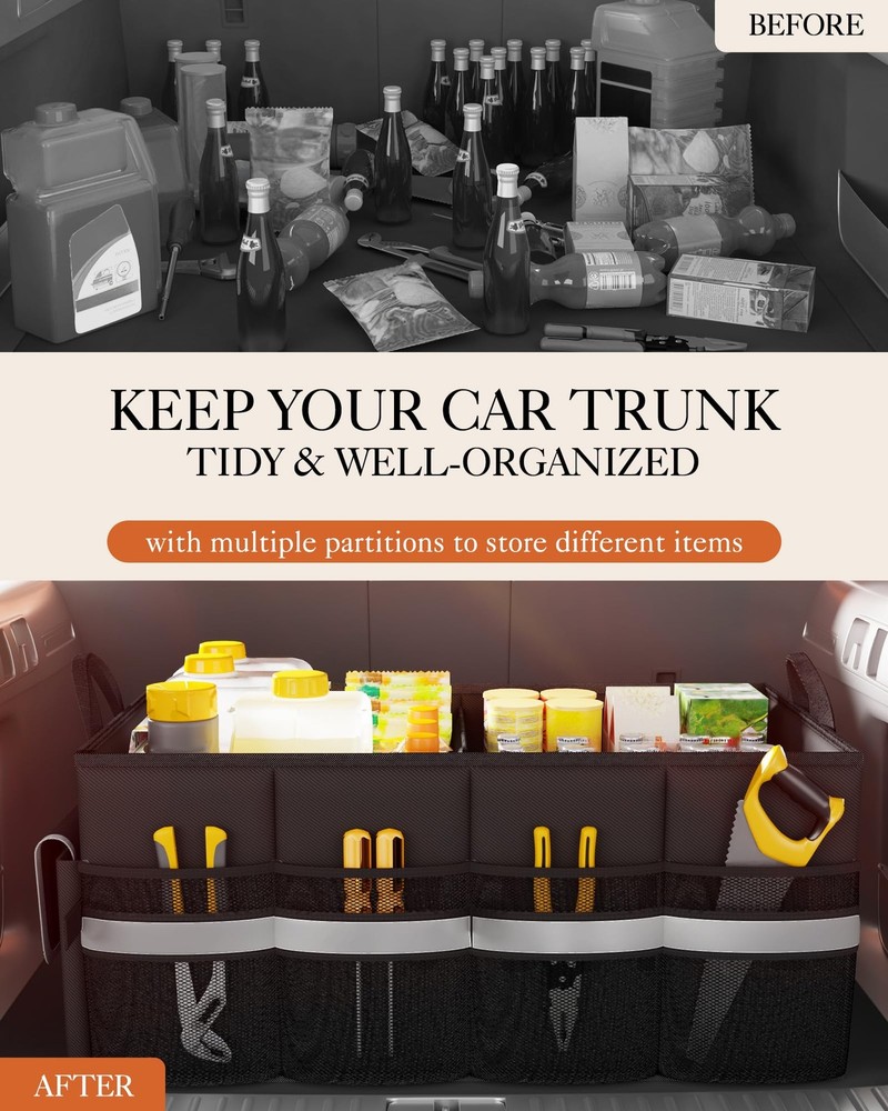 HOTOR Trunk Organizer - Car with 5 Pockets, Medium, Black