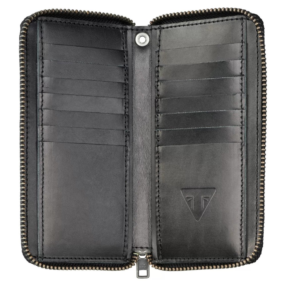 Triumph Long Zip Leather Wallet Black MACA25004