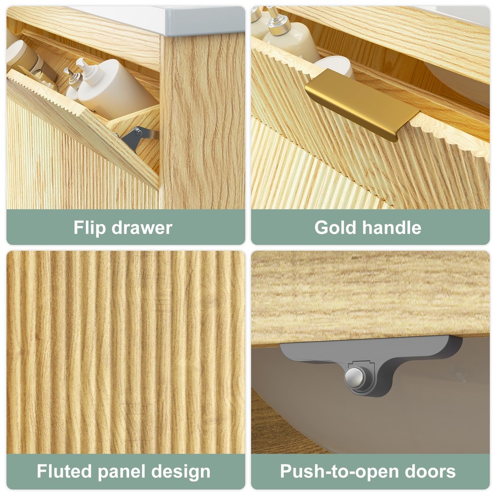 Single Sink Bathroom Cabinet w/ Integrated Ceramic Washbasin&Ample Storage Space