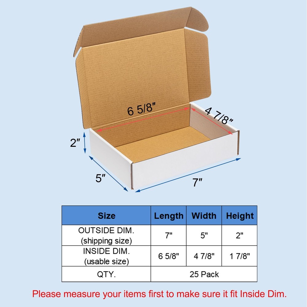 7x5x2 Shipping Boxes 25 Pack White Corrugated Mailer Boxes Small Business Pac...