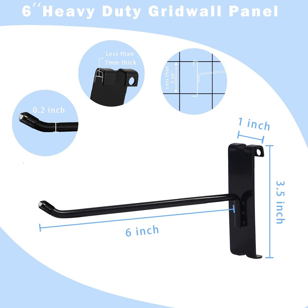 32 PCS 6 Black Gridwall Hooks, Heavy Duty Display Hook, Grid Wall Panel, Peg