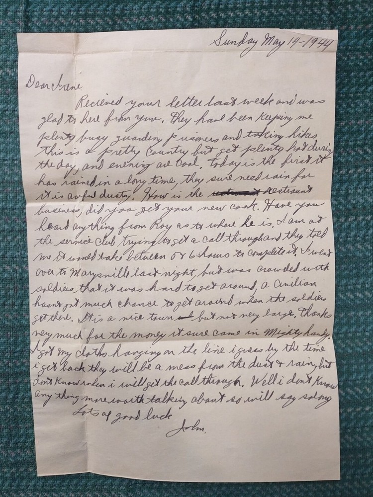 WWII Letter May 1944 - Guarding Prisoners