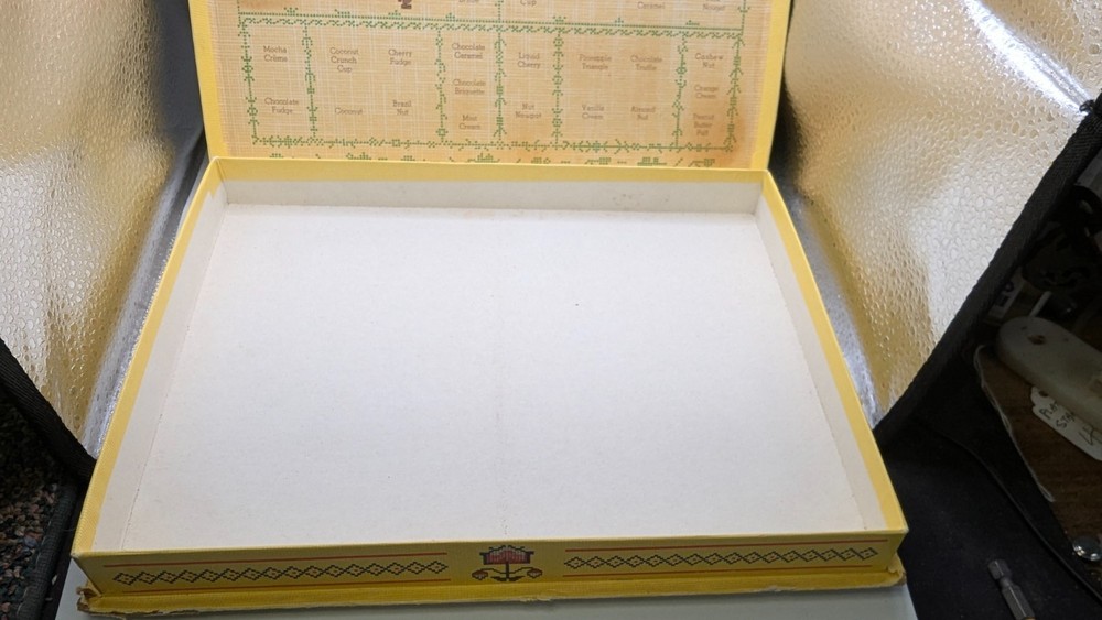 Vintage Whitman's Chocolates Sampler Empty Box Cross Stitch w Inserts 9"x11"x2"
