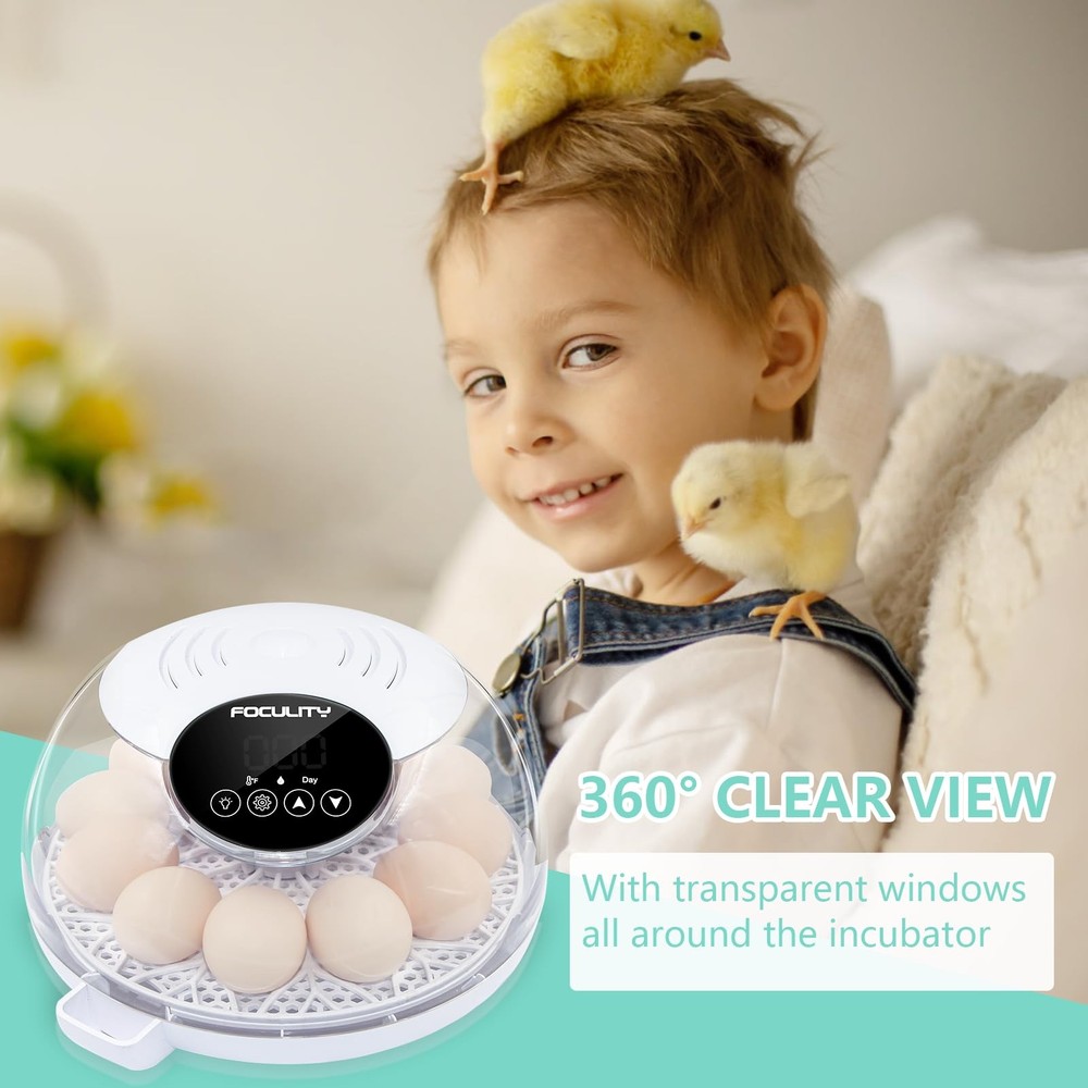Egg Incubator for Hatching Chicks, Holds 12 Eggs, Automatic Egg Turner with T...