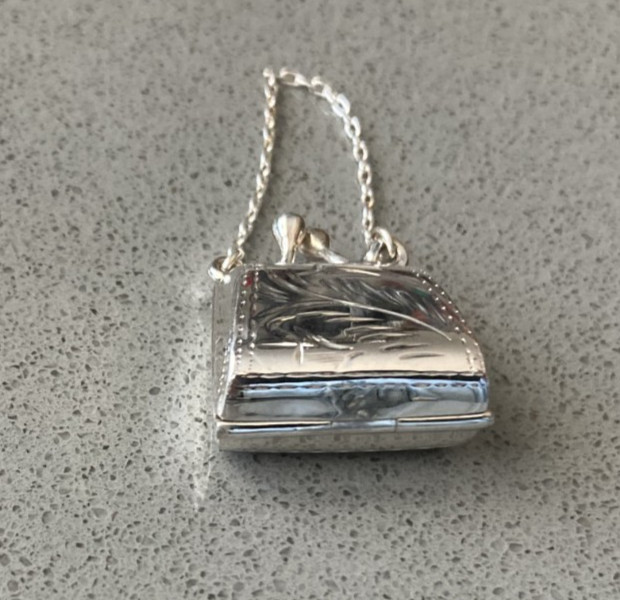 Tiny sterling silver etched purse pill box