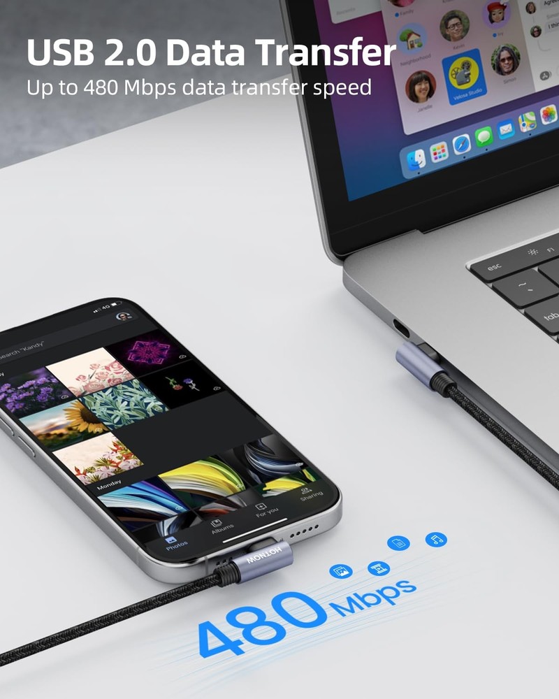 HOTNOW USB C to C Cable Right Angle 1FT+1FT+1FT, Black(Both Angle)