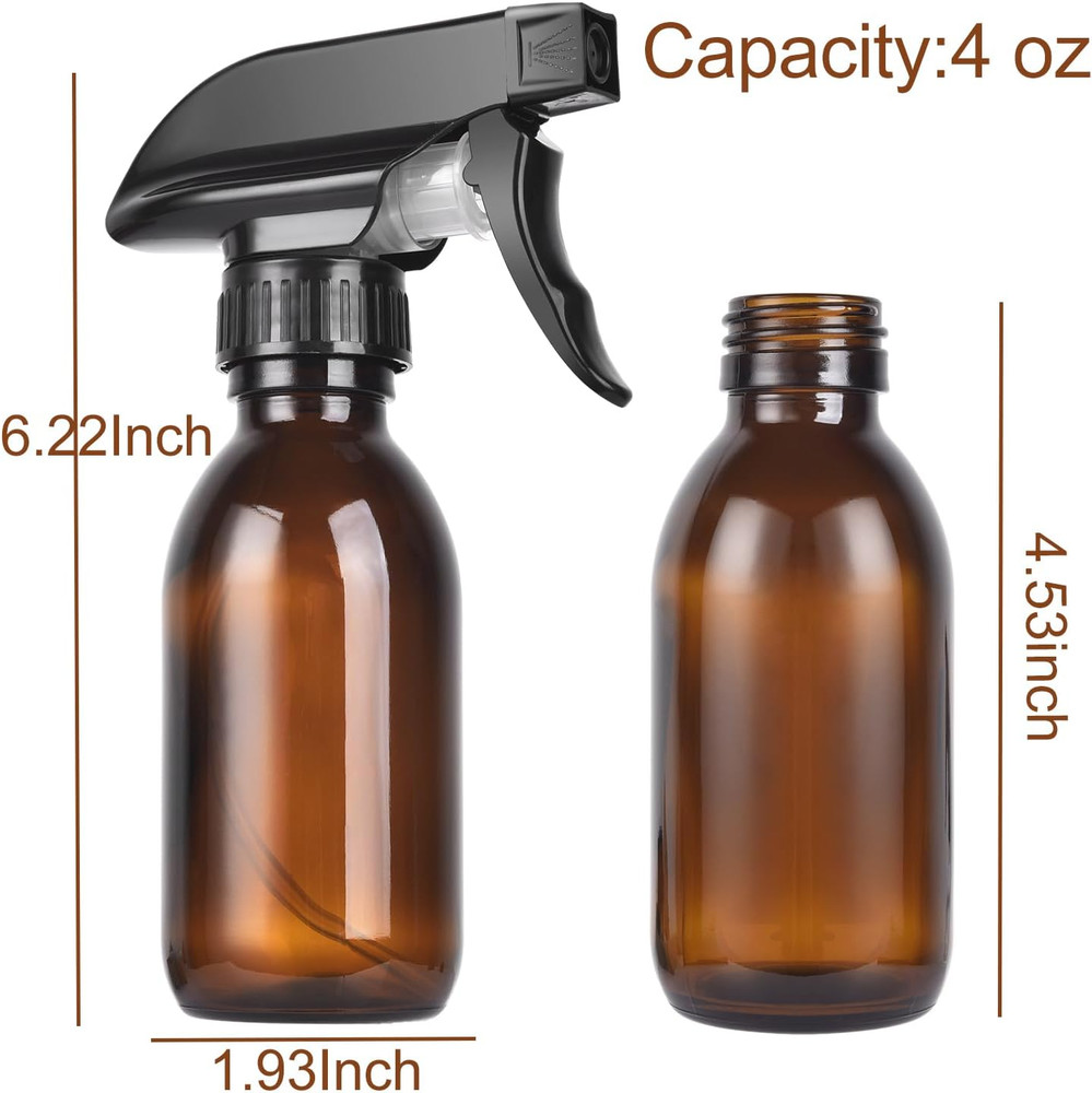 4 Oz Amber Glass Spray Bottles - 2 Pack Empty Refillable Bottle for Cleaning Sol
