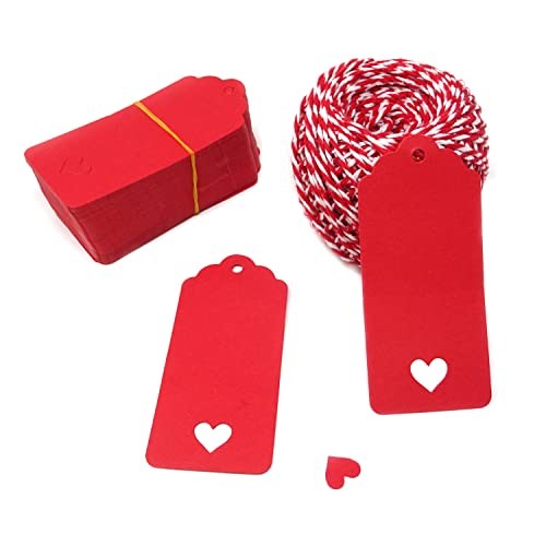 Honbay 100PCS Red Kraft Paper Gift Tags Blank Hanging Tags with String