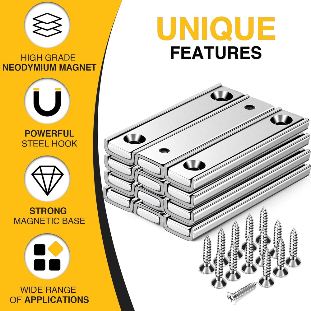 Strong Neodymium Rectangular Pot Magnets with Counter Bore, 70LBS(25 KG) Pull...