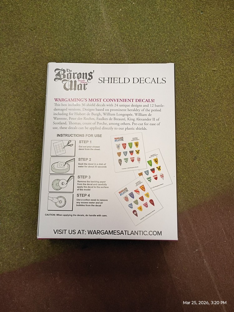 Wargames Atlantic Barons War Knight 2 Shield Transfers