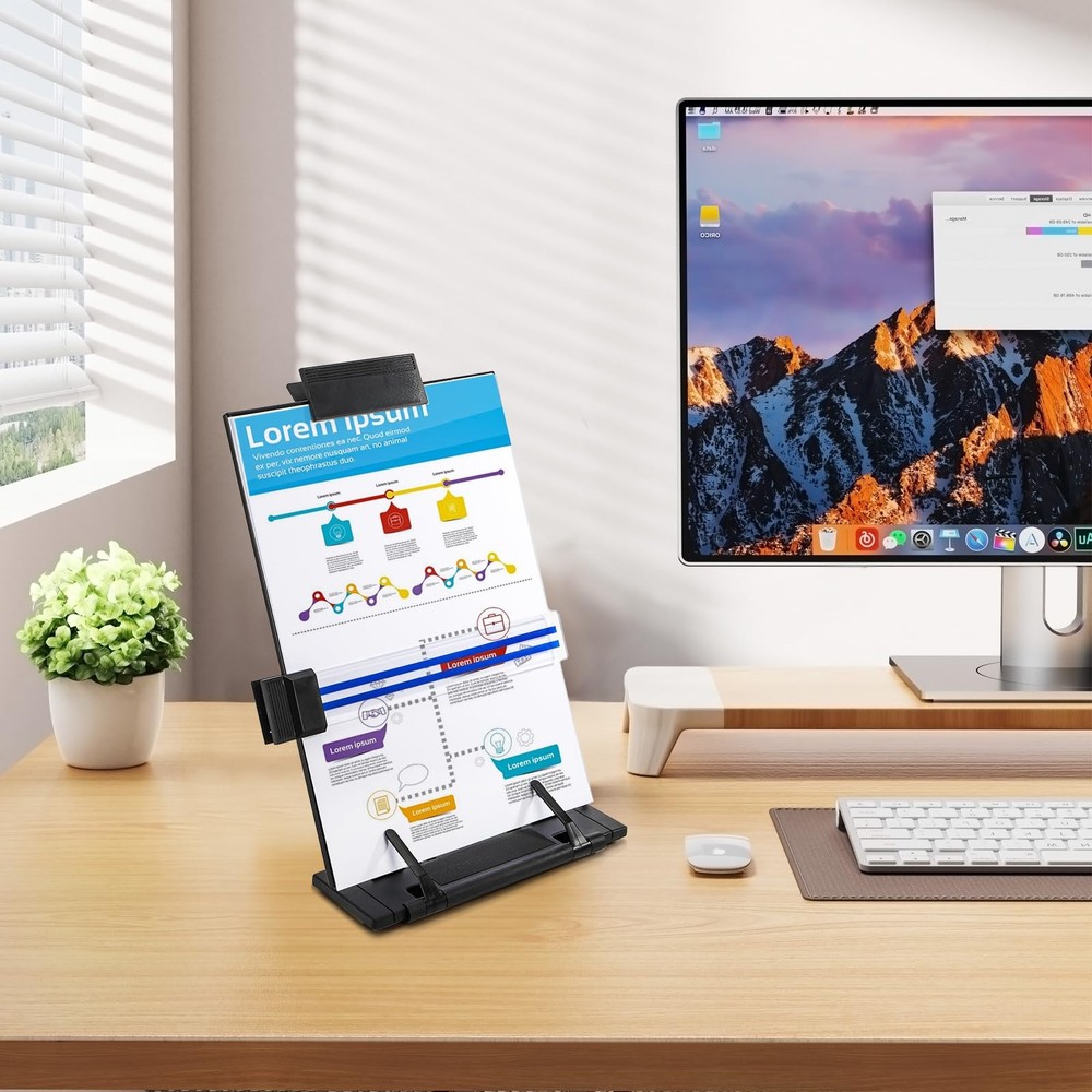 2 Pack Desktop Document Holder with Adjustable Clip and Line Guide, Portable ...