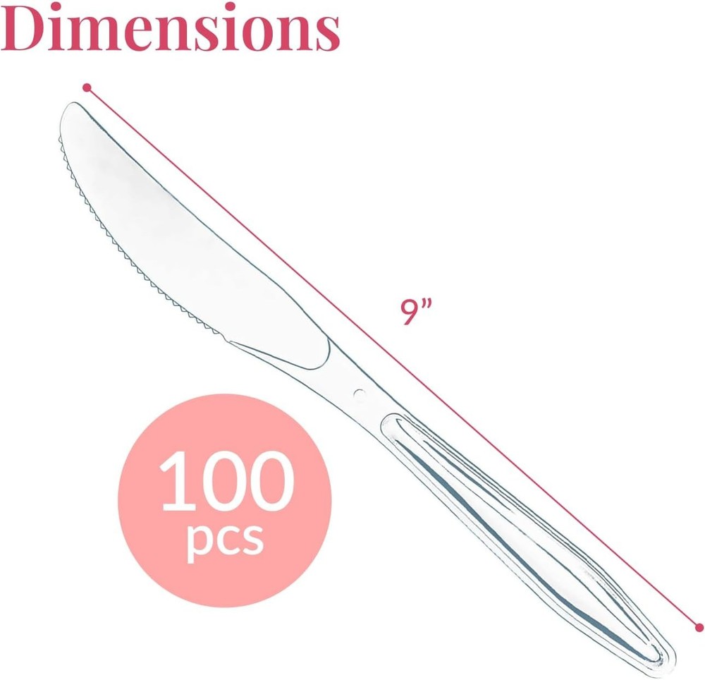 Prestee 100 Pack Plastic Silverware Knives - Heavy Duty, Clear (100)