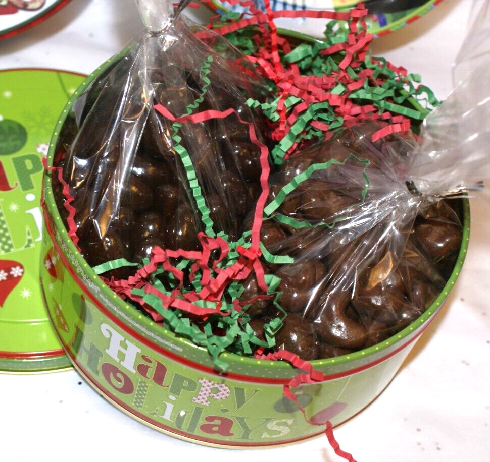 Nuts & Chocolate Covered Nuts Christmas Birthday Gift Tin Box Select Var 14 OZ