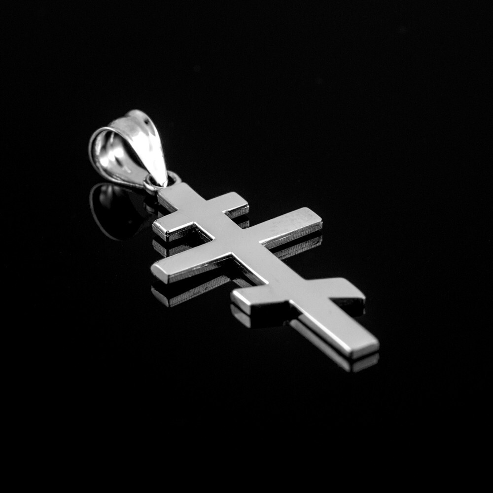 Sterling Silver Plain Russian Orthodox Cross Pendant Necklace