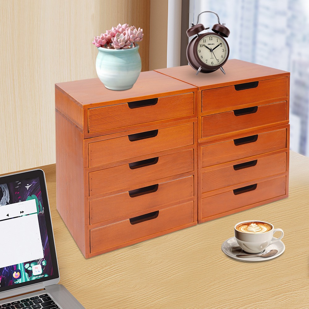 4 Pack 10 Drawer Desktop Organizer Wooden Stackable Storage Utility Drawers