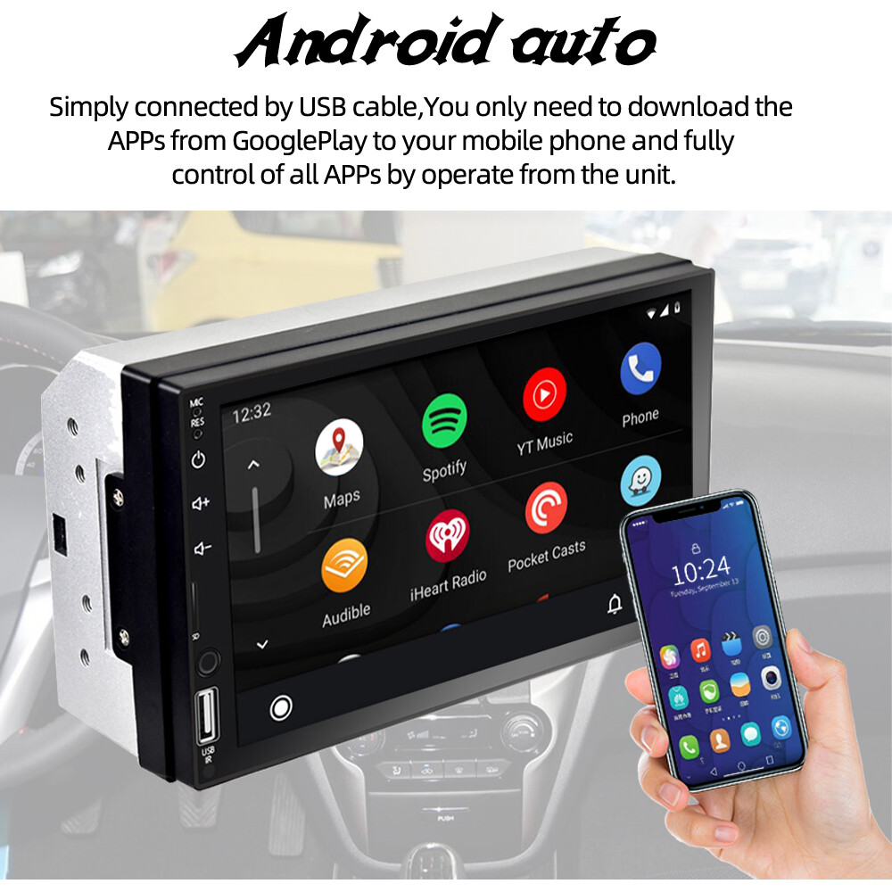 7'' Double 2 Din Car play Stereo Radio Touch Screen Bluetooth Android Auto FM