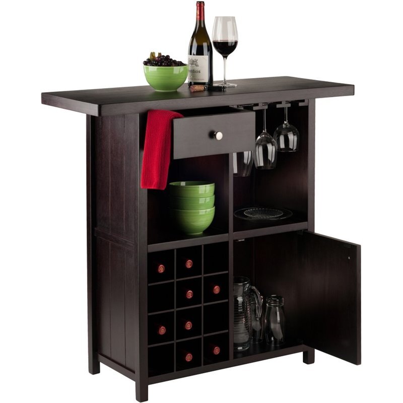 Winsome Macon Transitional Solid Wood Home Wine Bar in Espresso