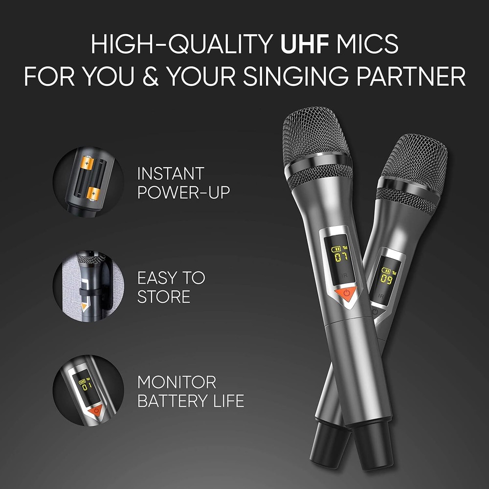 LOUD Bluetooth Speaker Karaoke Machine w/ Wireless Mic & Lyrics Display Screen