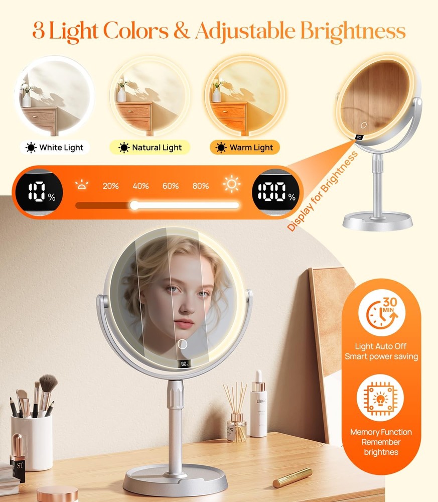 Gospire Plastic Frame 8" Lighted Makeup Mirror with Lights and Magnification, 20