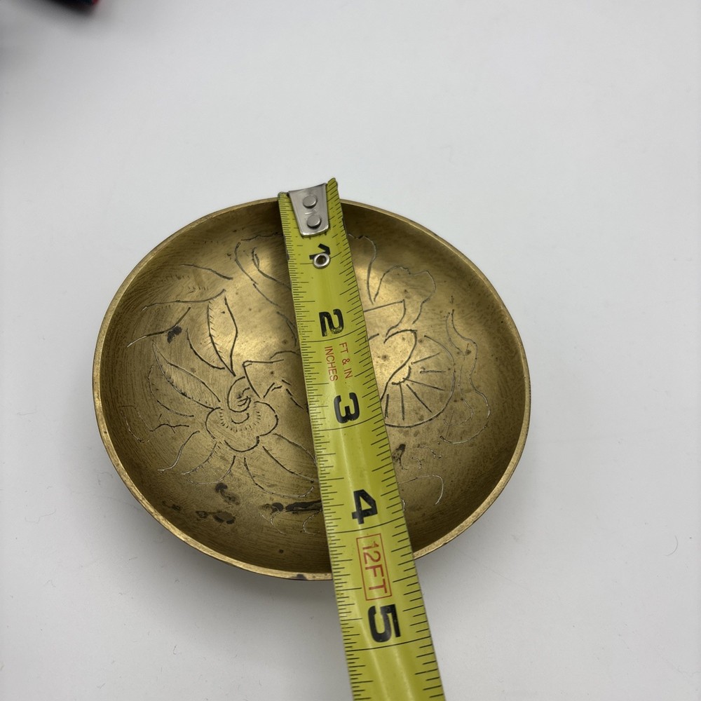 Vintage Small Etched Brass Trinket Bowl