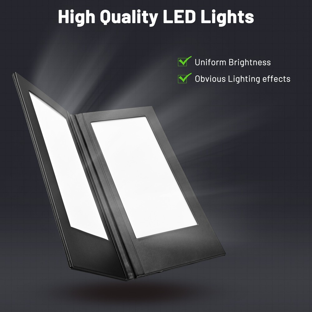 WeChef LED Back Lit Light Menu Holder Cover Folding Double Panel Fits 5"x11"