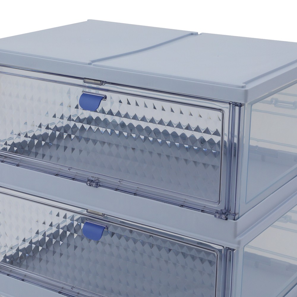 4 Tier Plastic Folding Storage Bins 35" Stackable Storage Drawer w/Magnetic Door