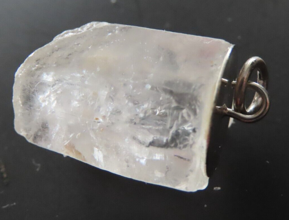 Very Clear Raw Quartz Pendant, 925 Silver