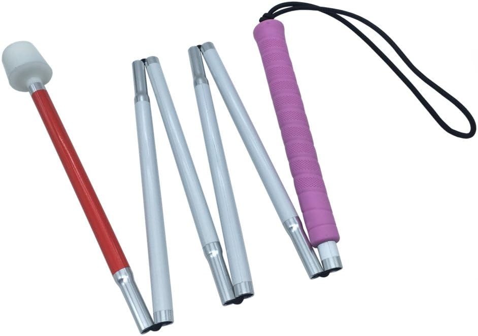 Reflective Pink Handle Folding Cane for Vision Impaired - 57.1 inch, 6 Sections
