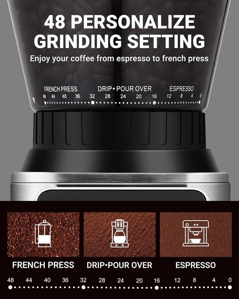 Coffee Grinder, Burr Coffee Bean Grinder for Home Use with 48 Precise Grind S...