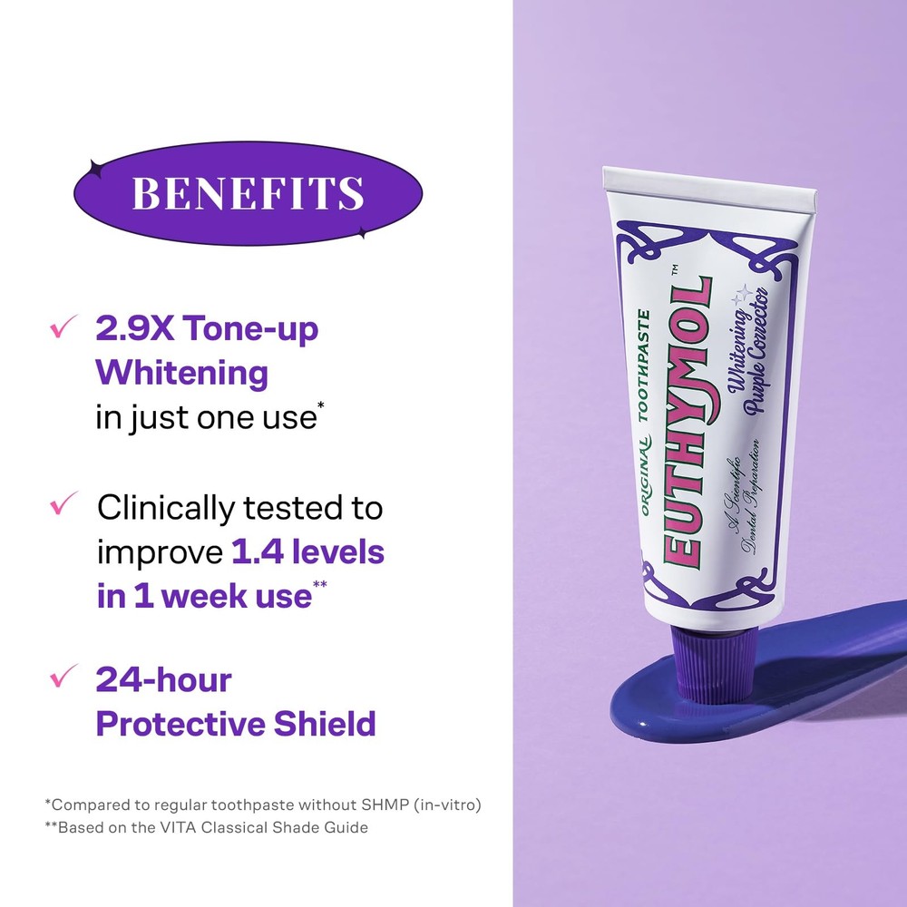 Euthymol Purple Whitening Toothpaste (3.7 fl oz) – for Yellow & Sensitive Tee...