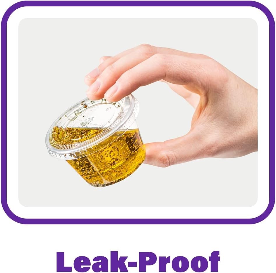 100 Clear Plastic Portion Cups 5.5 oz with Leak-Resistant Lids for Dips & Sauces