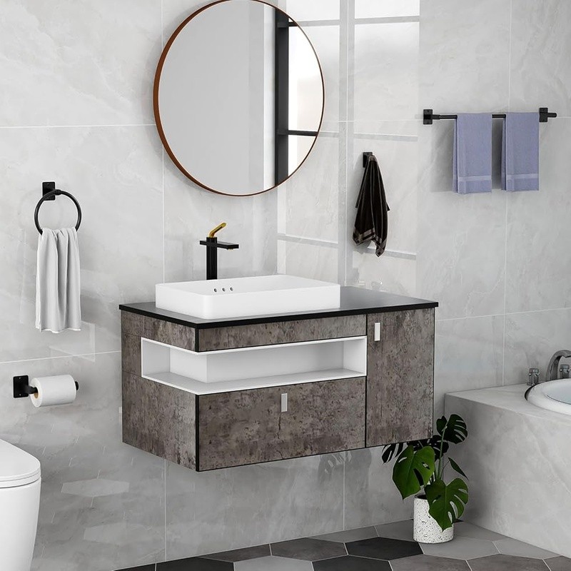 4 Piece Bathroom Hardware Set Towel Bar Ring Holder Hook Rustproof Matte Finish