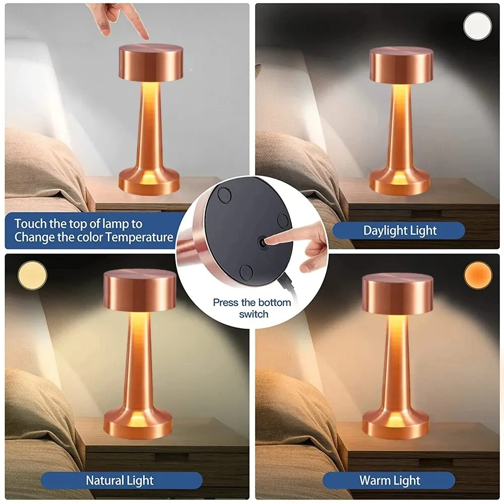 LED Table Light 3 Color Retro Coffee Table Lamp Touch Bar Desktop Decorative
