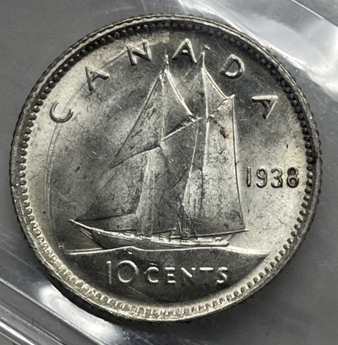 1938 Canada 10 Cent. ICCS Certified MS-64. C-2335
