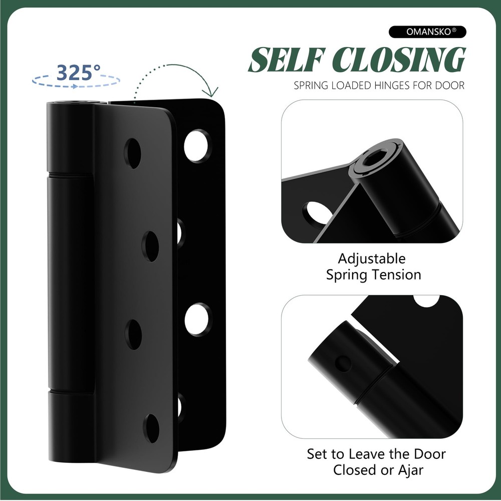 2 Pack Self Closing Door Hinges 4 Inch Matte Black Spring Loaded Auto Close Hing