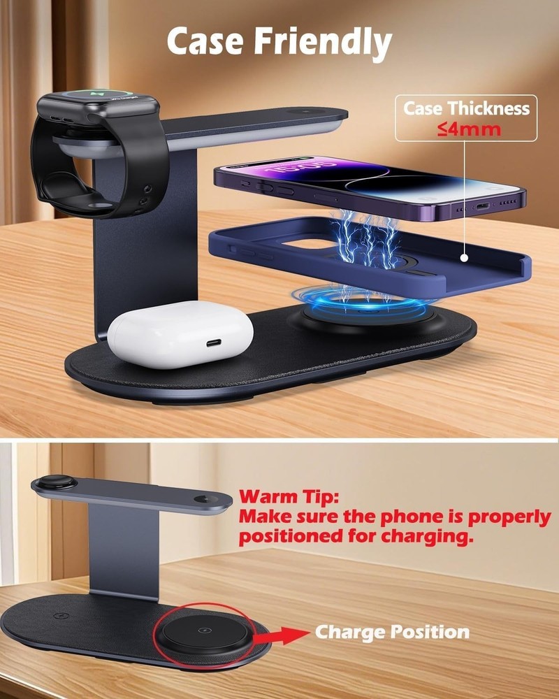 Wireless Charger, 3 in 1 Charging Station for iPhone Silver-gray