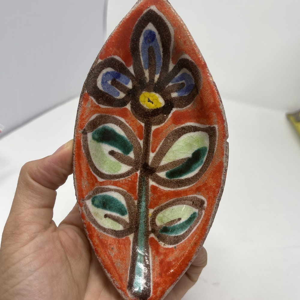 vintage De Simone italy flower leaf dish Pottery