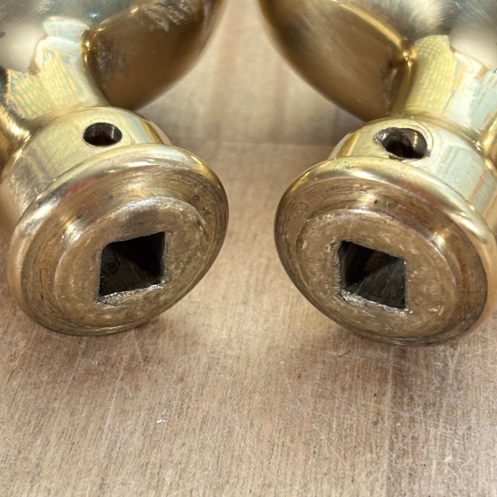 Pair of Antique Heavy Solid Brass Doorknobs, Egg Shape, 2.5"l