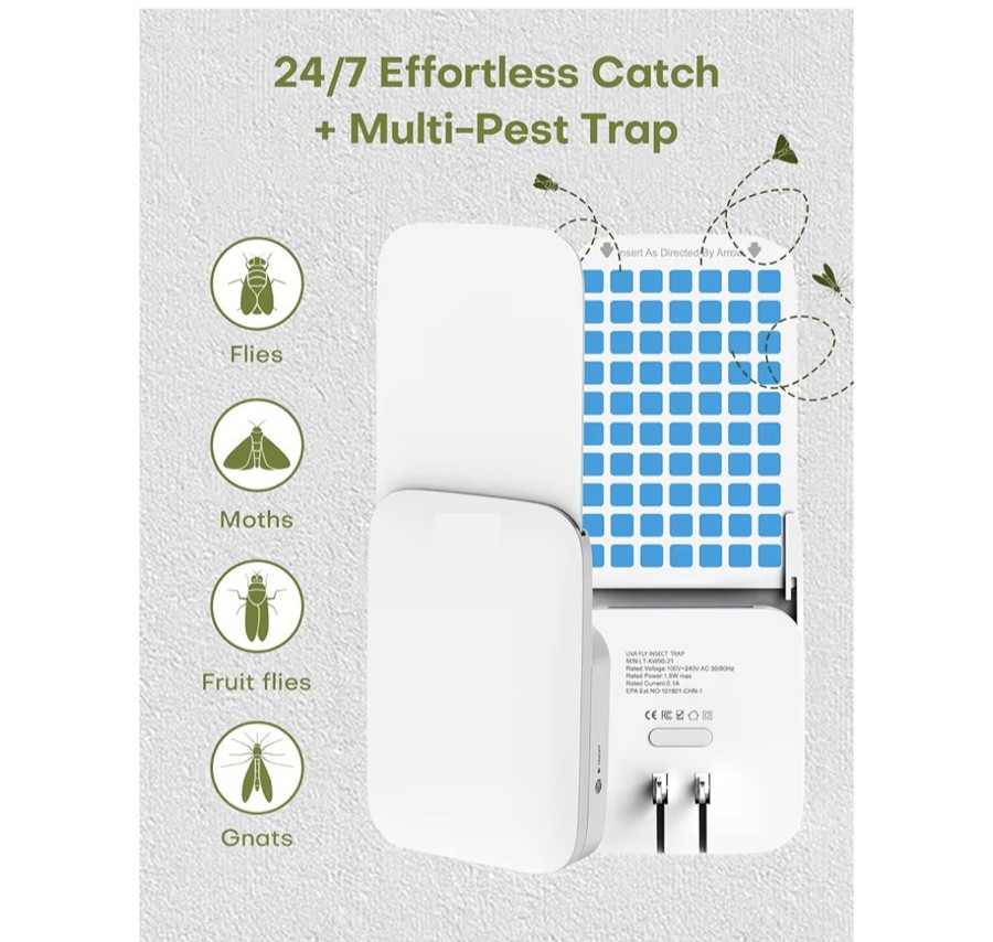Flying Insect Trap Indoor - Plug-in Fly Catcher and Killers Includes Refills
