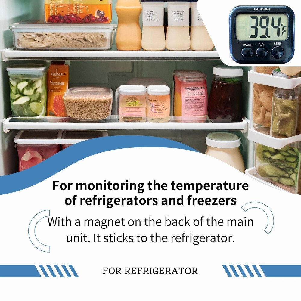 HATUSOKU Digital Thermometer with External Sensor, Magnet, Suction Cup, Black