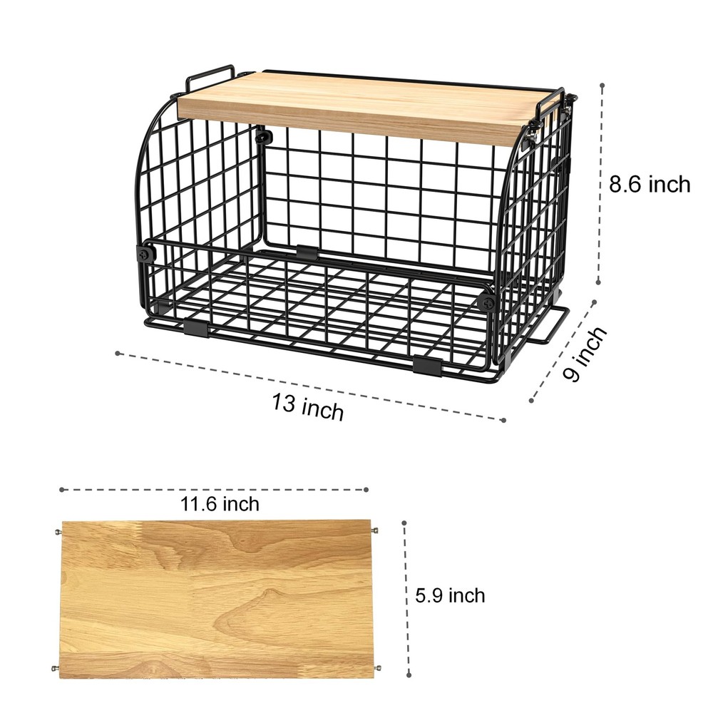 2 Set Stackable Wire Basket with Openable Top, Kitchen Counter, Pantry Organi...