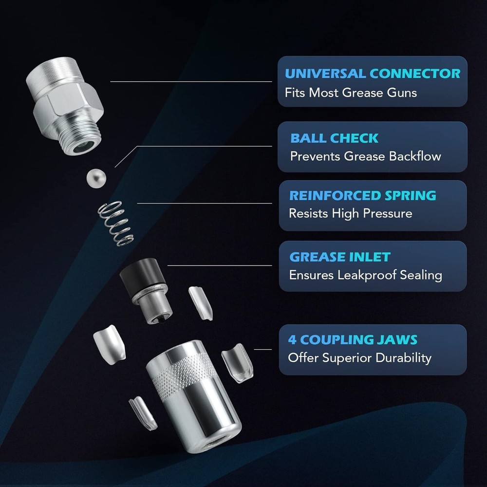 Grease Gun Coupler Set Lube Accessory Kit Assorted Attachments Adapters Fittings