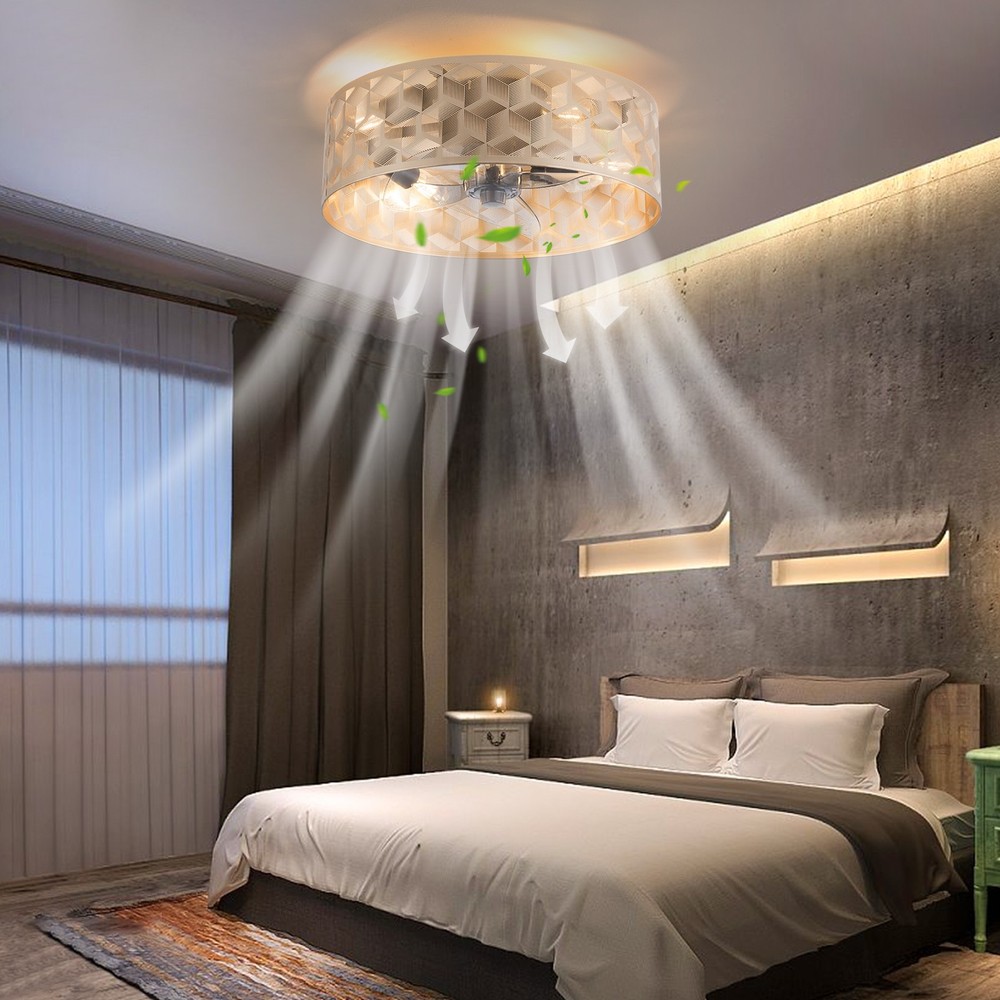 Modern Round Low Profile Ceiling Fan Light Flush Mount?with Remote 18" Indoor