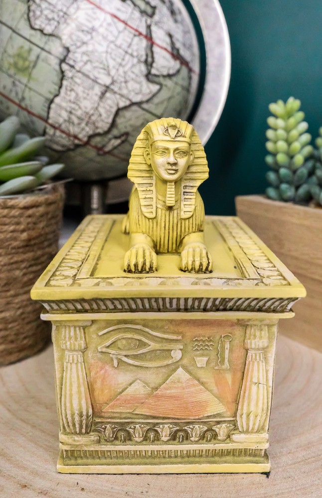 Egyptian Guardian Sphinx Decorative Rectangular Box in Sandstone Finish 4.25"L