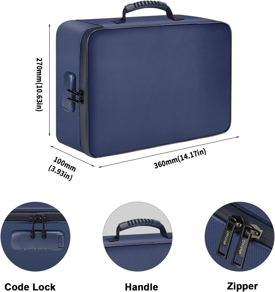 DocSafe Fireproof Document Organizer Bag with Lock ,Water-Resistant Zipper