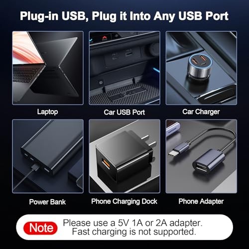 2 PCS USB Car LED Lights Interior, Touch Control Adjustable Brightness Red