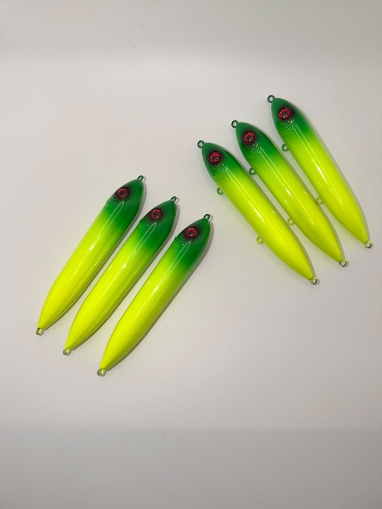 5” Catfish Spook Rattle Float Green/Chartreuse Red Eye Santee Rig Peg Float -6pc