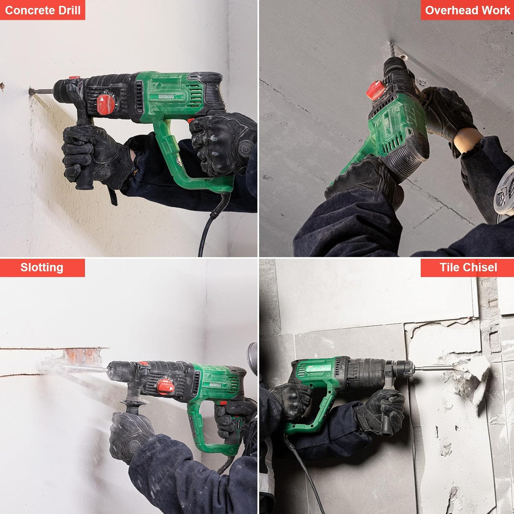 1" Sds-Plus Lightweight Rotary Hammer Drill, 9 Amp 4 Functions Corded Variable S