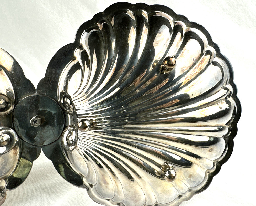 VTG Large Double Shell Serving Dish w/Handle Silverplate Giovanni, Free Ship